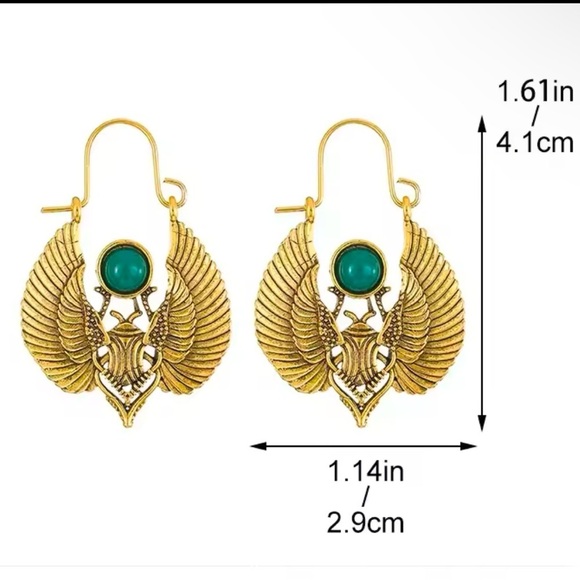 Vintage Egyptian Sacred Wings & Moth Antique Silver Dangle Earrings - Picture 5 of 5